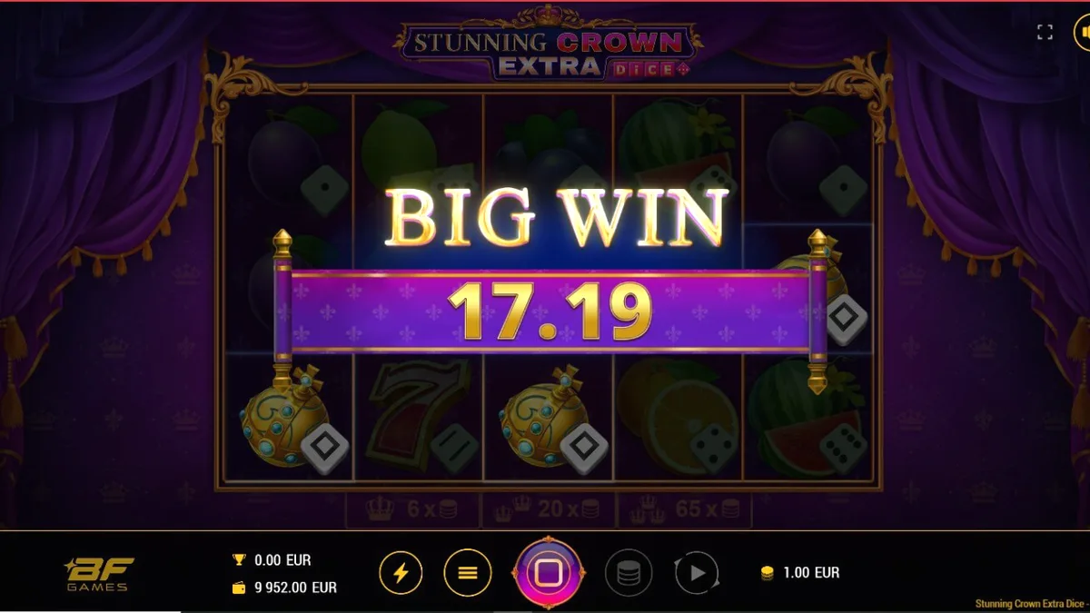 Tampilan visual slot Stunning Crown Extra Dice dengan simbol mahkota dan permata